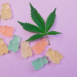 Cannabis leaf and gummies